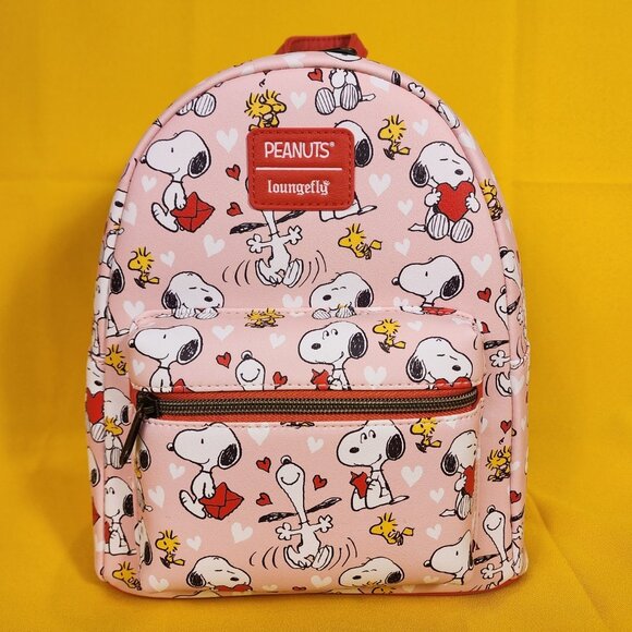 Loungefly Peanuts Snoopy & Woodstock Valentine\'s Day Heart AOP Mini Backpack NEW main image 9